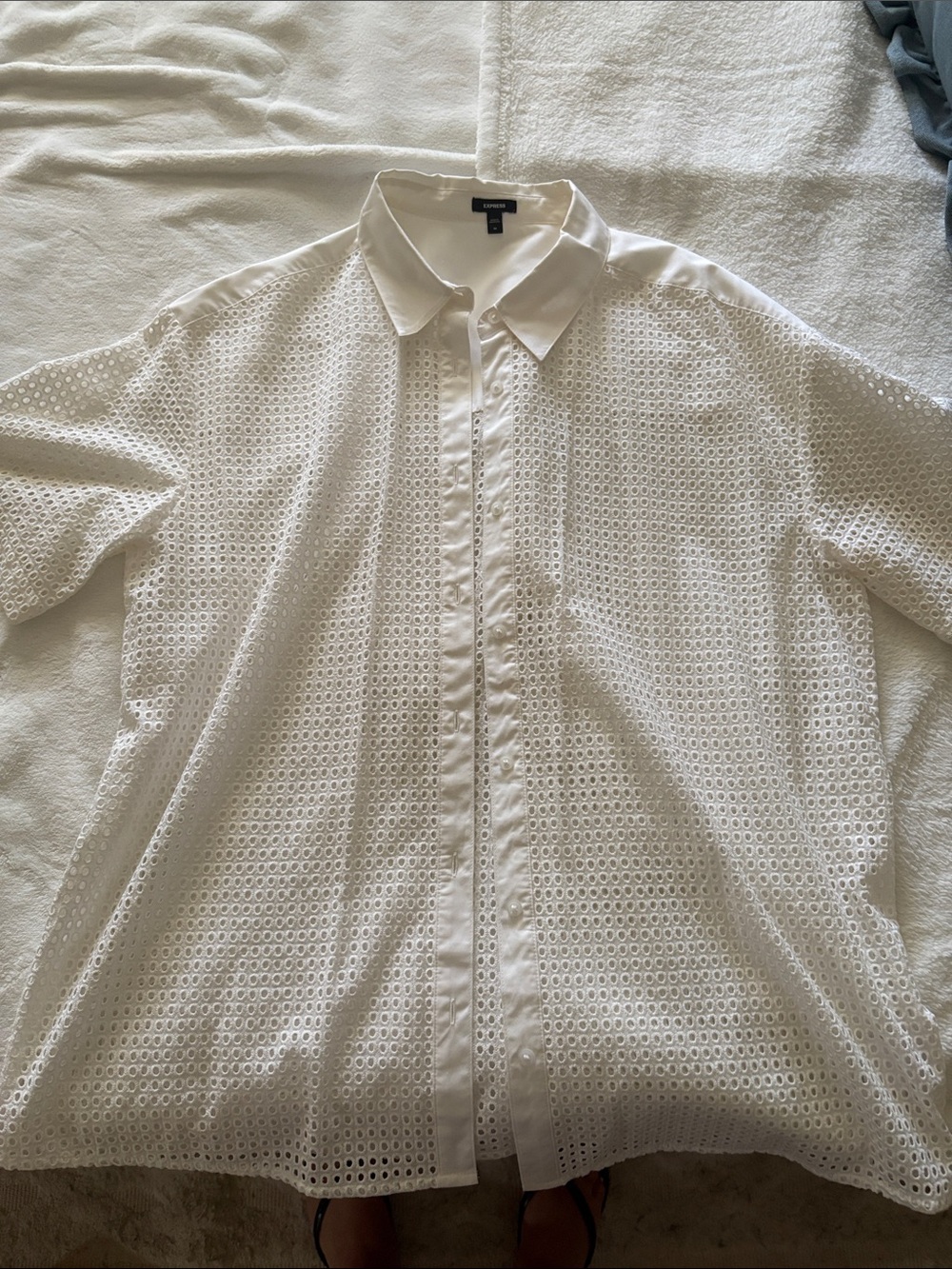 Express White Eyelet Button-Down Shirt